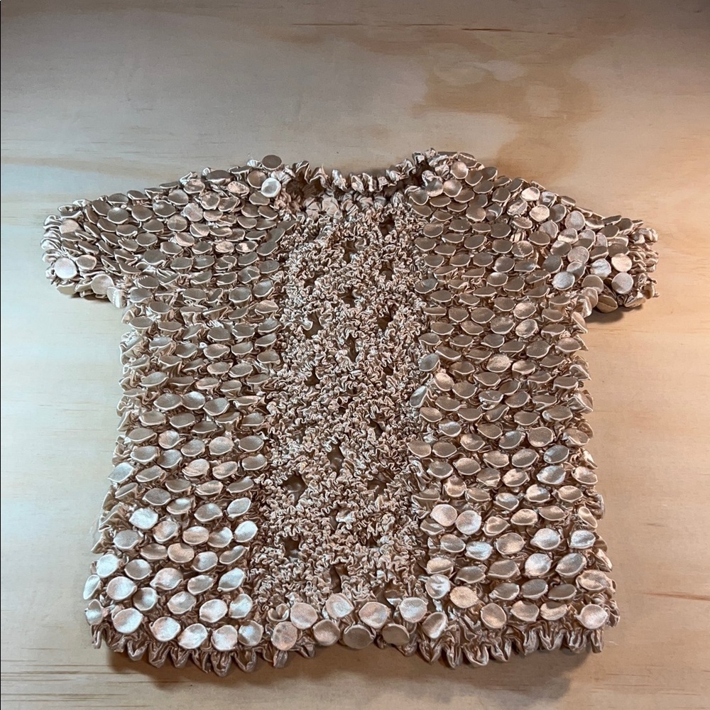 Woman’s 70’s Tan Textured Top super stretchy classic 70,s crop vibe